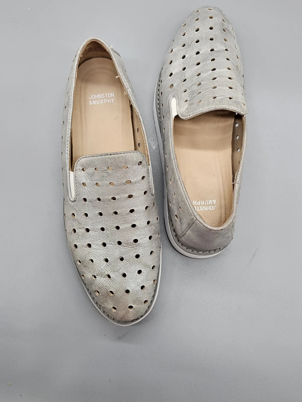 Johnston & Murphy Perforated Suede Slip-Ons - Gray